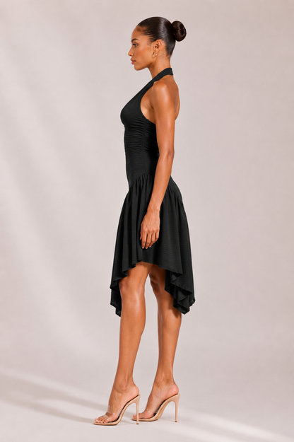 Textured Halter Draped Mini Dress