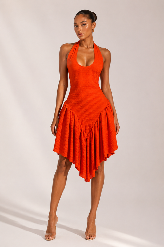 Textured Halter Draped Mini Dress