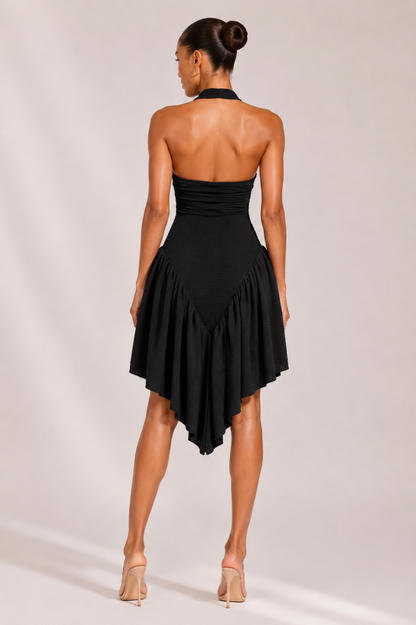 Textured Halter Draped Mini Dress