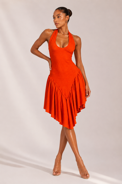 Textured Halter Draped Mini Dress