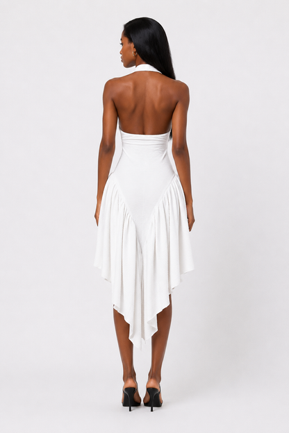 Textured Halter Draped Mini Dress