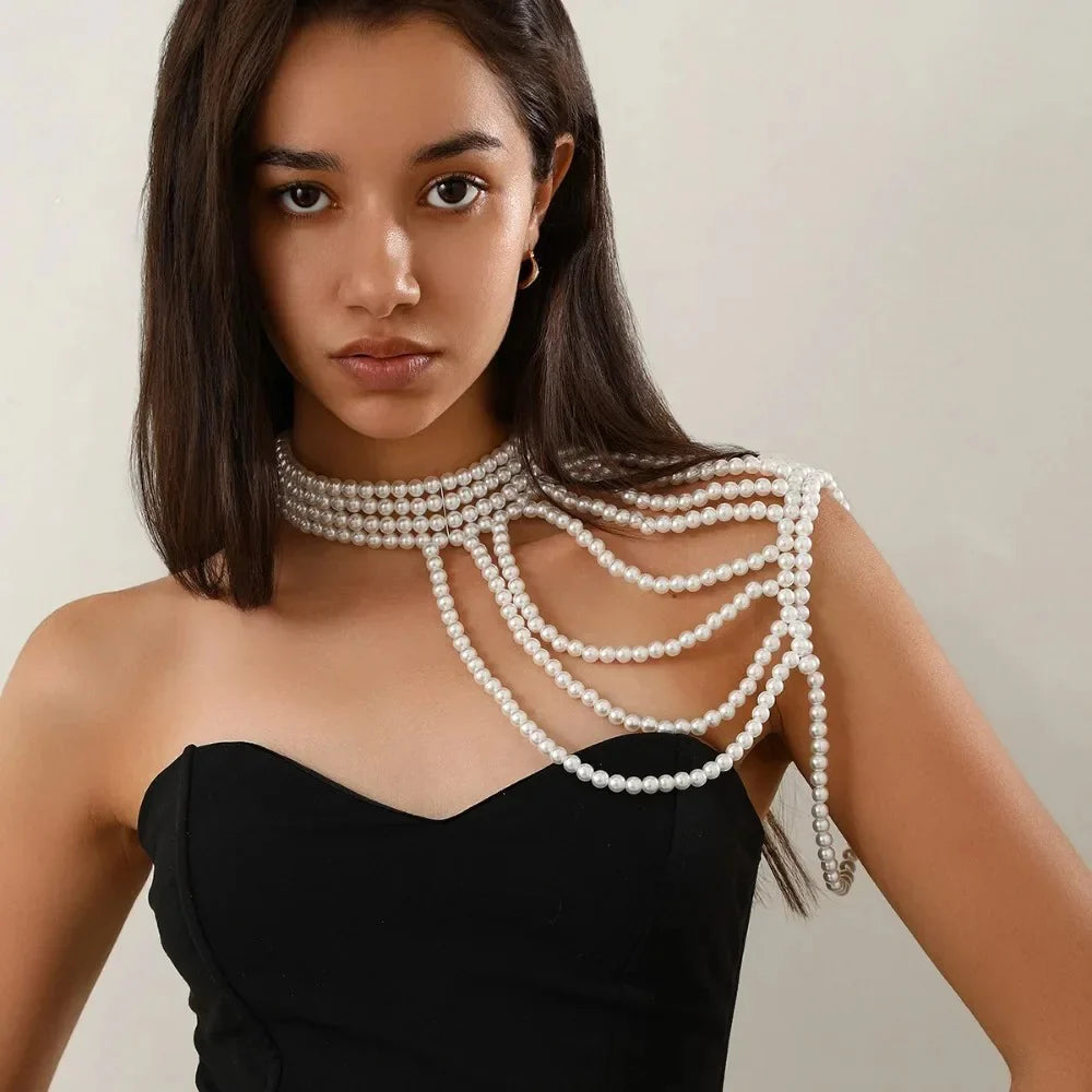 Glam Pearl Body Chain Necklace